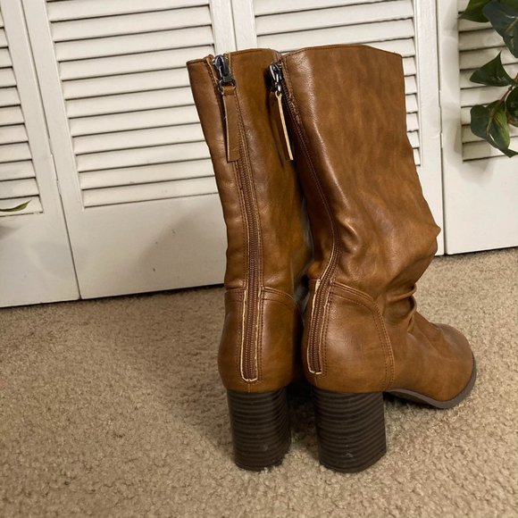 Journee Collection Women's Sequoia Stacked Heel Slouch Mid-Calf Boots Brown 7.5 - Picture 7 of 9